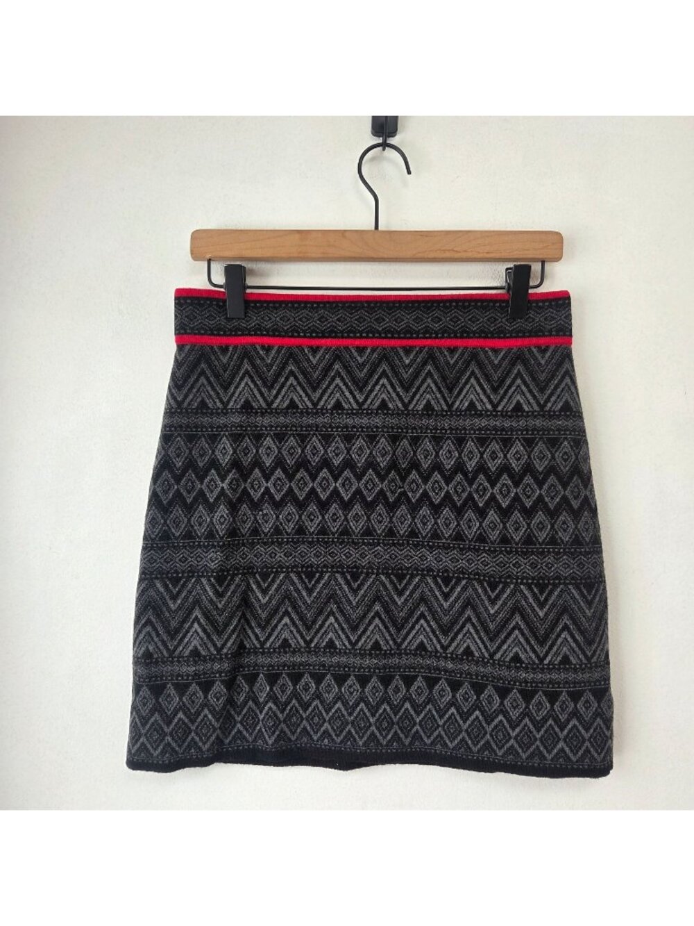 Krimson & Klover 100% Merino Wool Grey Fair Isle Skirt Soft Knit Women's M